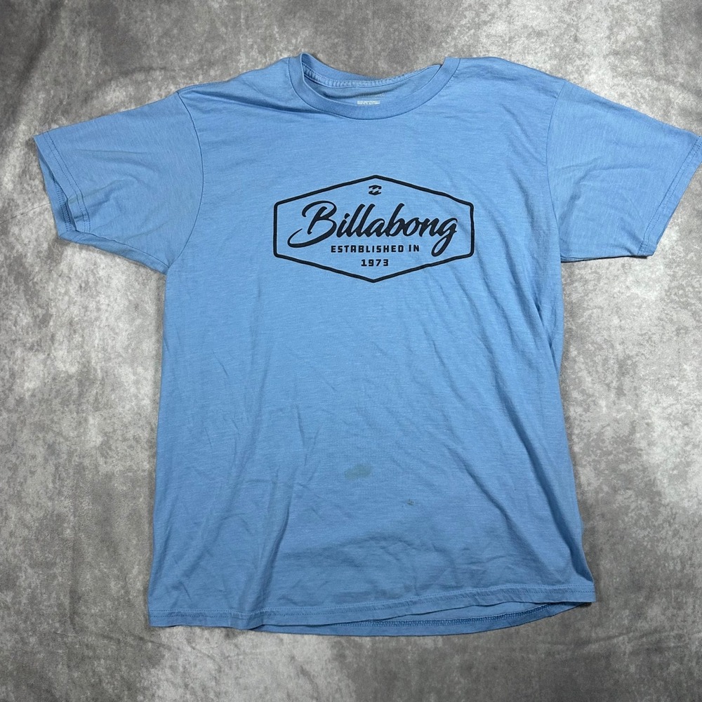 Billabong Mens Graphic T-Shirt Light Blue 1973 Logo Size Large Surf Skater Tee